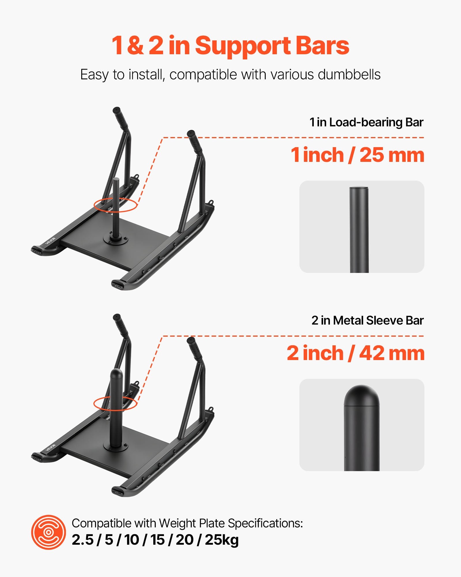 weight sled with 1 inch and 2 inch support bars compatible with standard weight plates