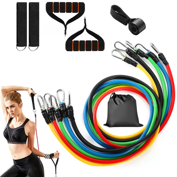 Portable Resistance Bands Set – 11 Piece Home Gym Kit (Up to 150LB) with Handles, Door Anchor & Carry Bag