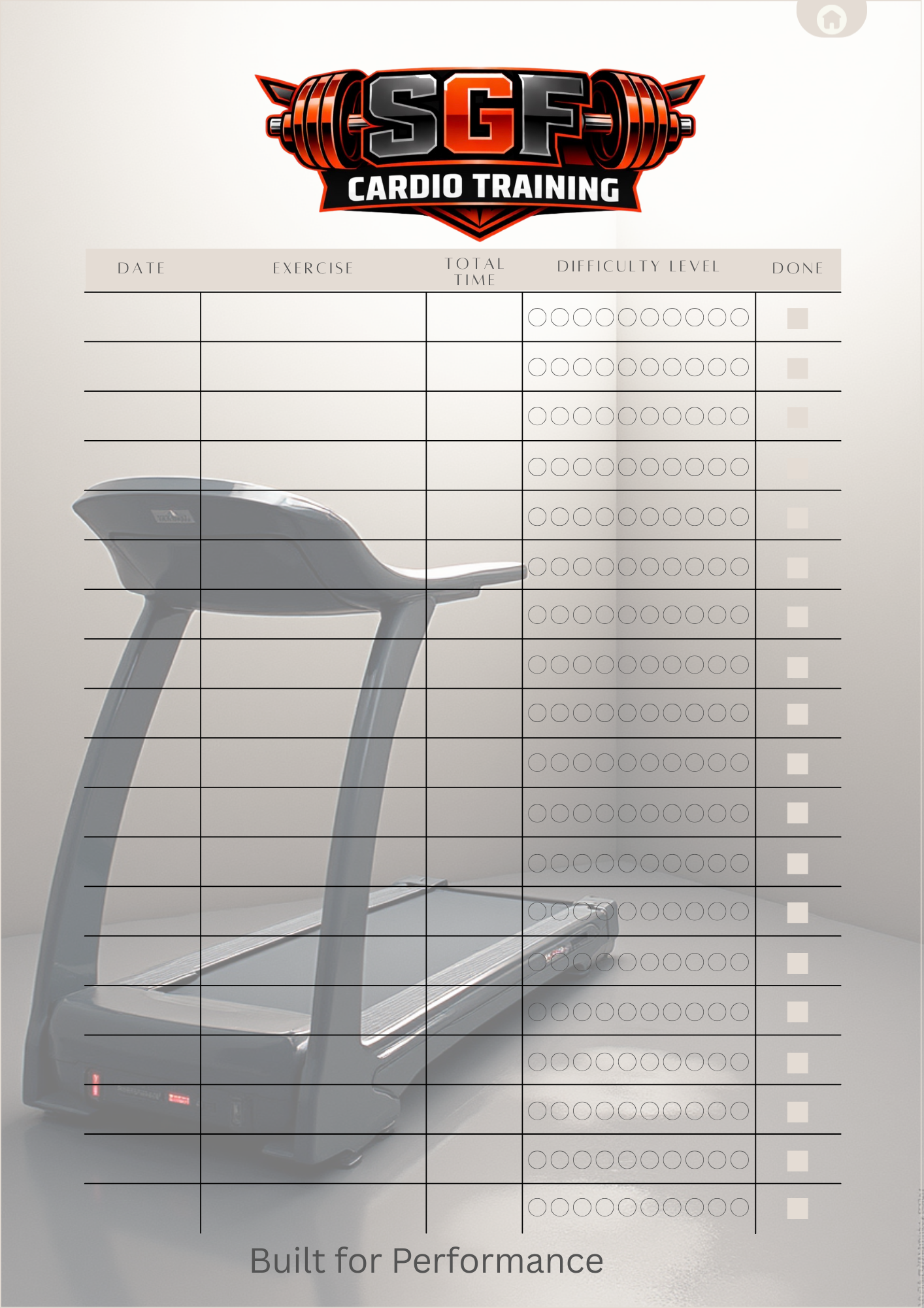 SGF Cardio training workout planner(Digital PDF)
