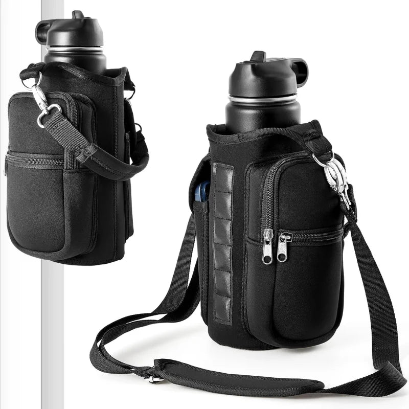 🧲Magnetic Water Bottle Holder Gym Water Bottle Carrier Bag W/ Phone Pocket Handle Shoulder Strap 6 Built-in Magnets Water Bottle