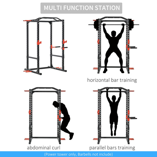Adjustable squat rack and power cage with integrated pull-up bar
