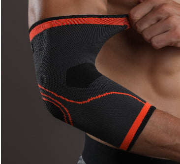 Weightlifting elbow sleeves worn during workout