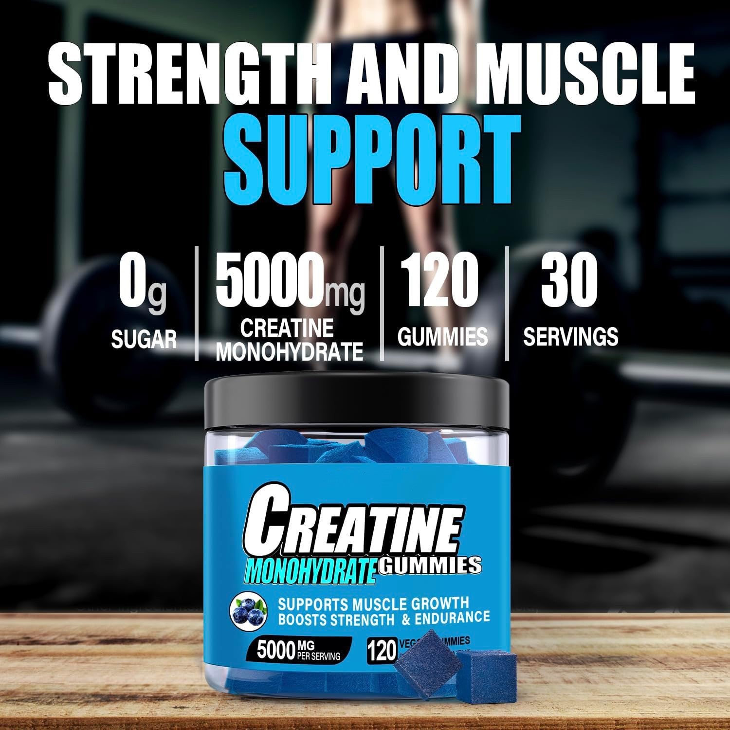 Creatine monohydrate gummies 5000 mg per serving, vegan and gluten-free