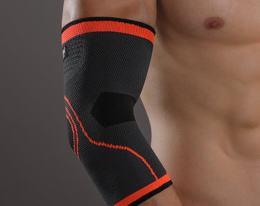 Weightlifting elbow sleeves worn during workout