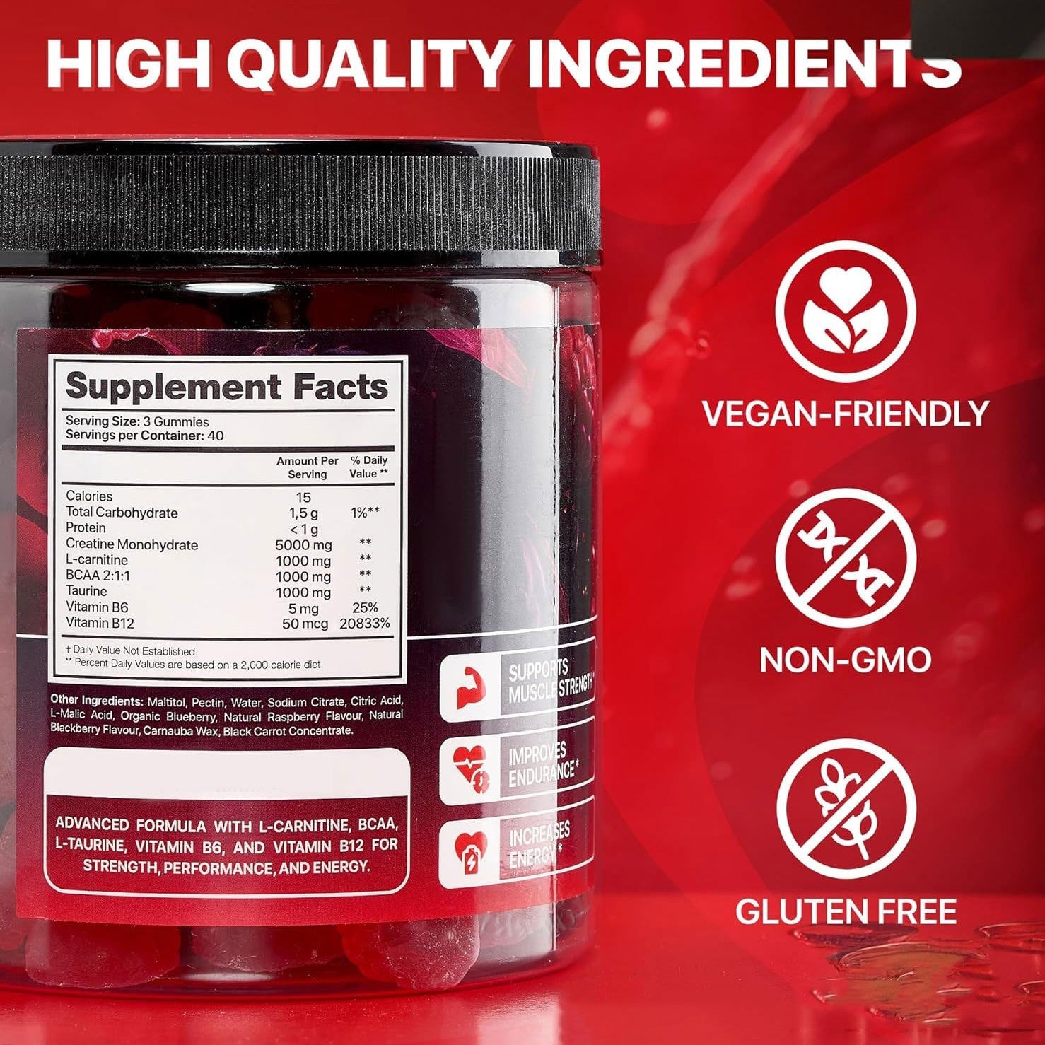 Creatine monohydrate gummies supplement for bodybuilding and strength training