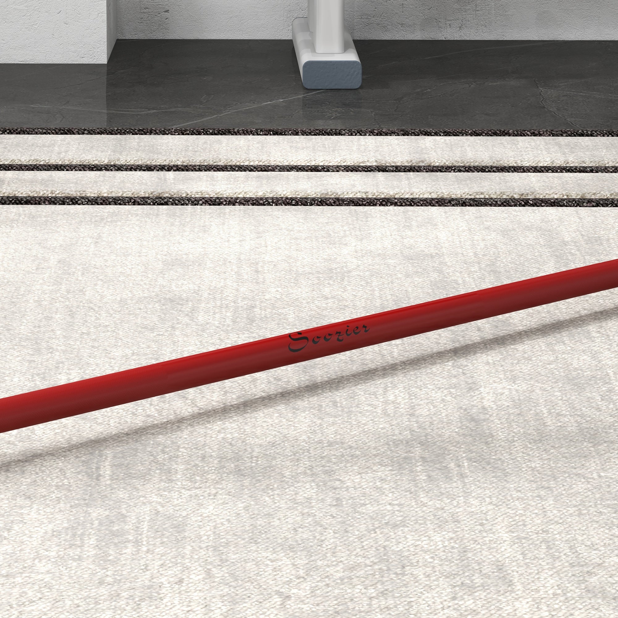 Rotating sleeve and knurled grip detail on SGF Olympic weight bar