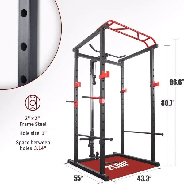 Multi-Function Power Cage with Adjustable Pull-Up & Squat Rack