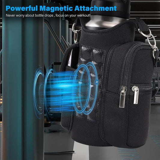 Magnetic Gym Water Bottle Holder Bag – Dual Magnet Strip for Machines & Racks
