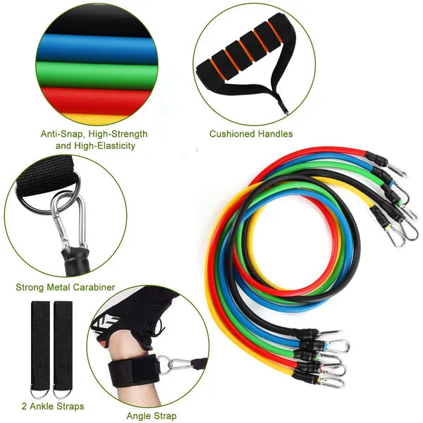 Portable Resistance Bands Set – 11 Piece Home Gym Kit (Up to 150LB) with Handles, Door Anchor & Carry Bag