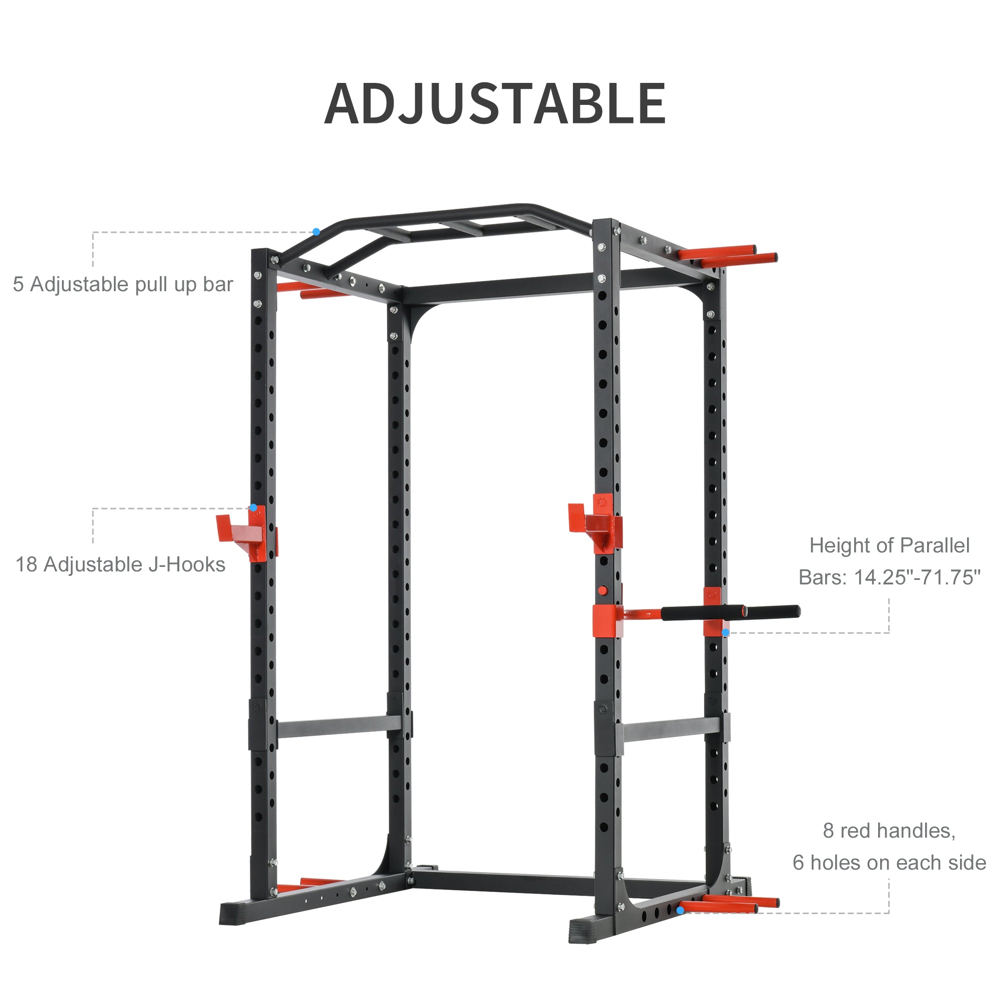 Adjustable squat rack and power cage with integrated pull-up bar