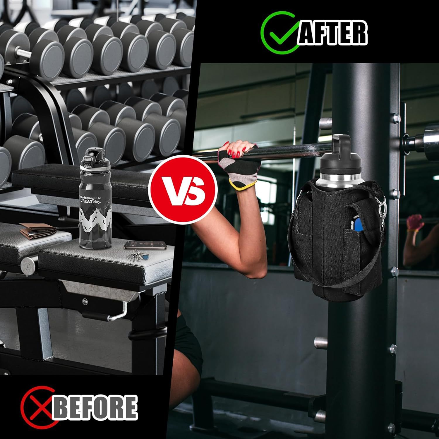 Magnetic Gym Water Bottle Holder Bag – Dual Magnet Strip for Machines & Racks