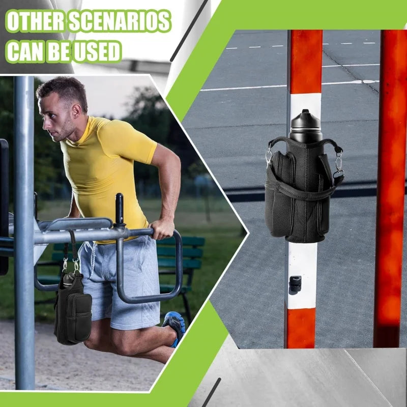 🧲Magnetic Water Bottle Holder Gym Water Bottle Carrier Bag W/ Phone Pocket Handle Shoulder Strap 6 Built-in Magnets Water Bottle