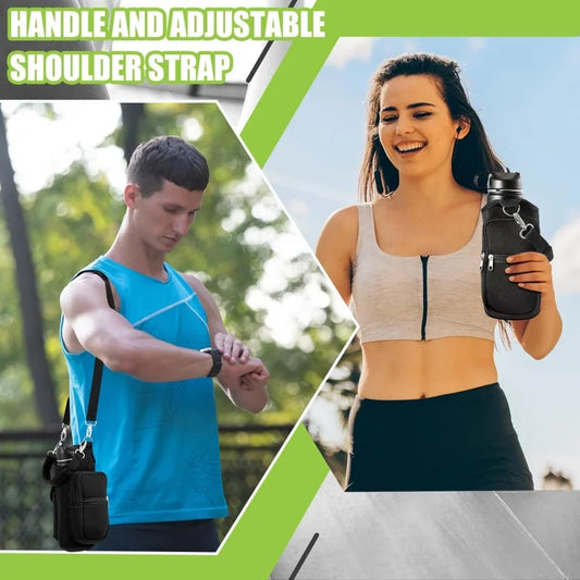 🧲Magnetic Water Bottle Holder Gym Water Bottle Carrier Bag W/ Phone Pocket Handle Shoulder Strap 6 Built-in Magnets Water Bottle