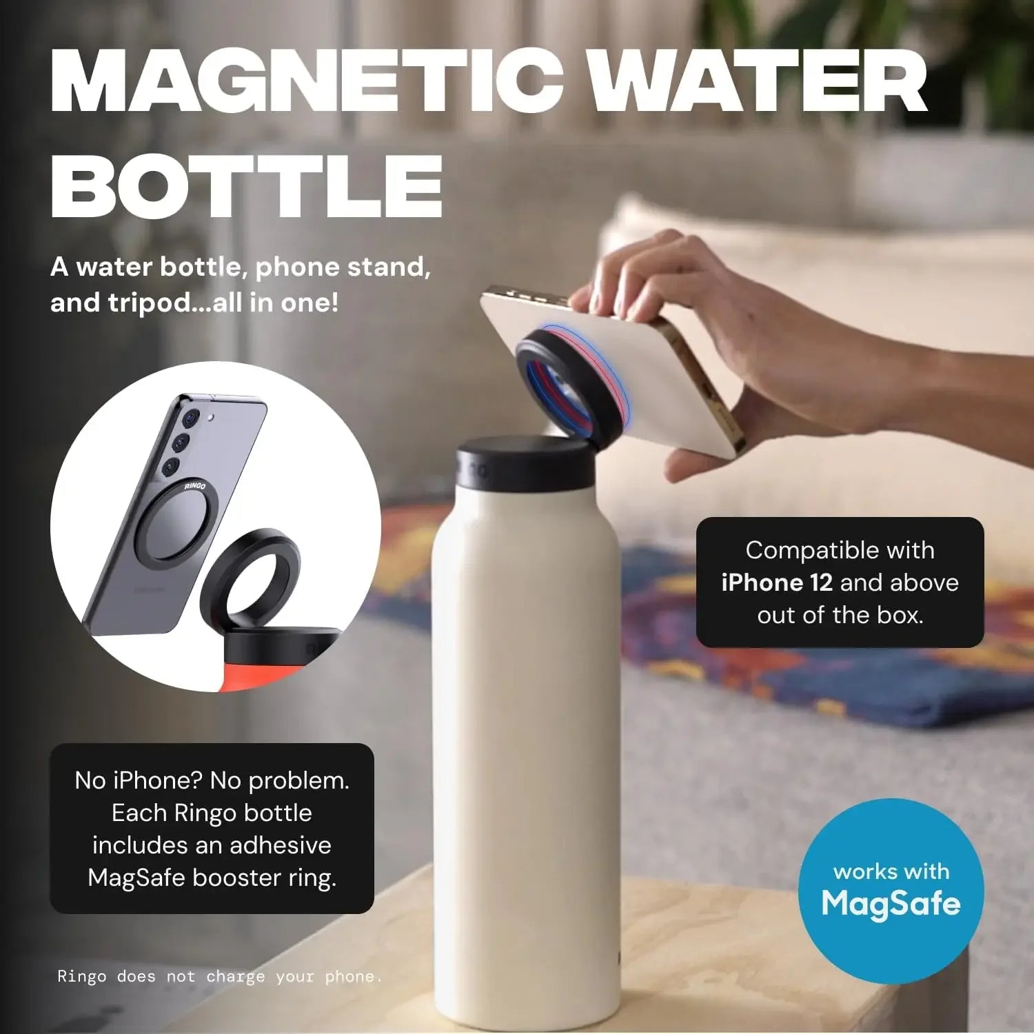 🧲Magnetic Phone Mount Water Bottle – Enhanced Magnet Grip