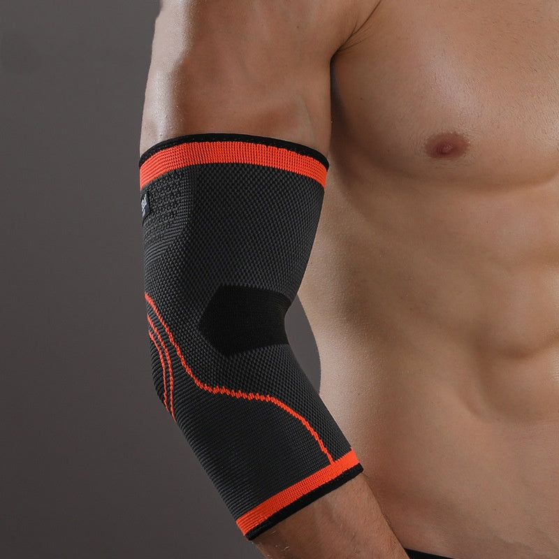 Weightlifting elbow sleeves worn during workout