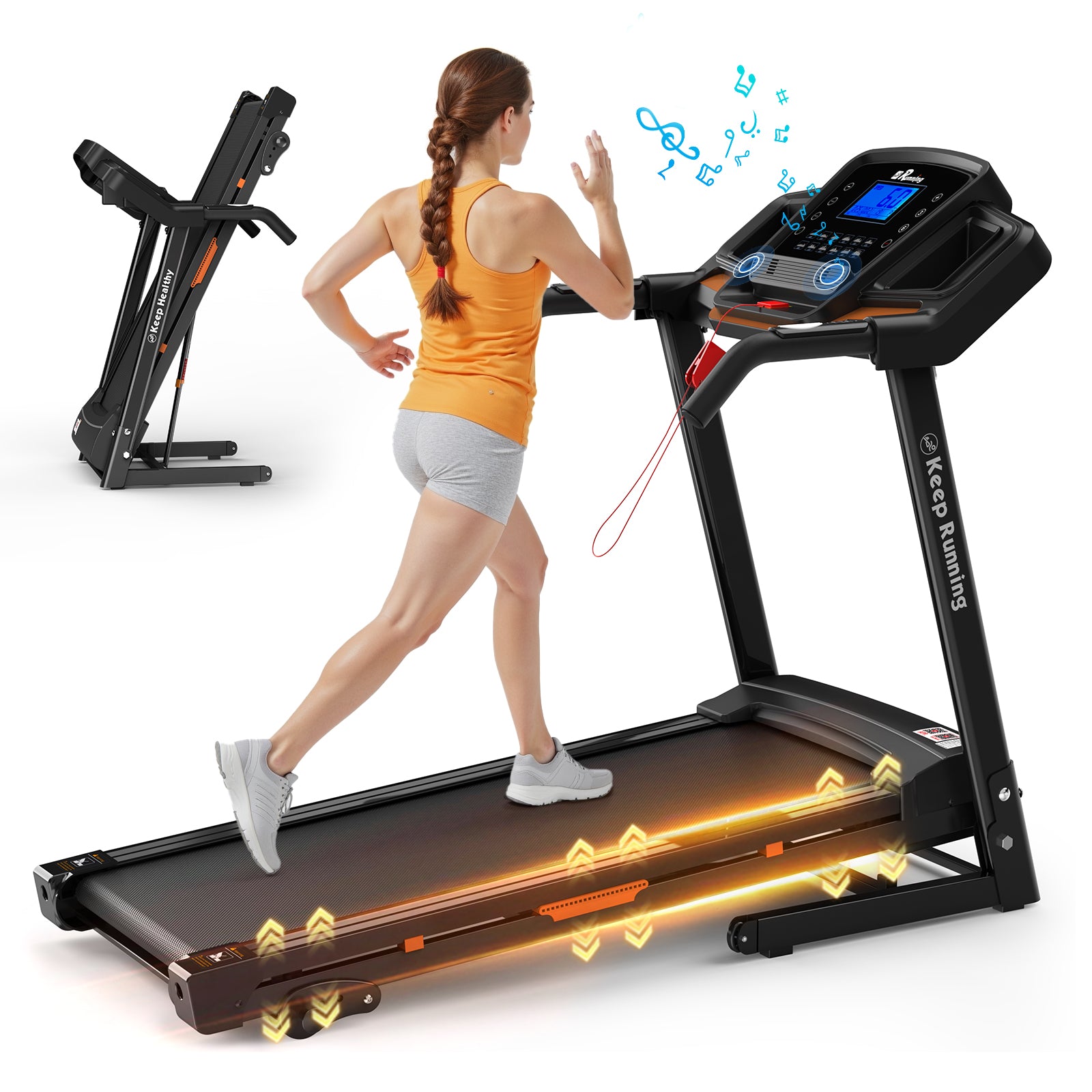 Foldable home treadmill with incline and LCD display