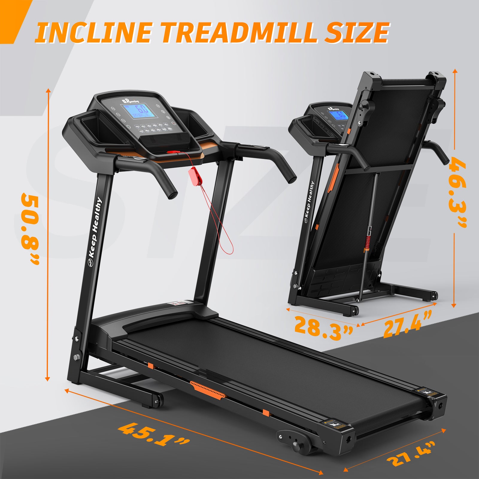 Foldable treadmill stored upright for easy home storage