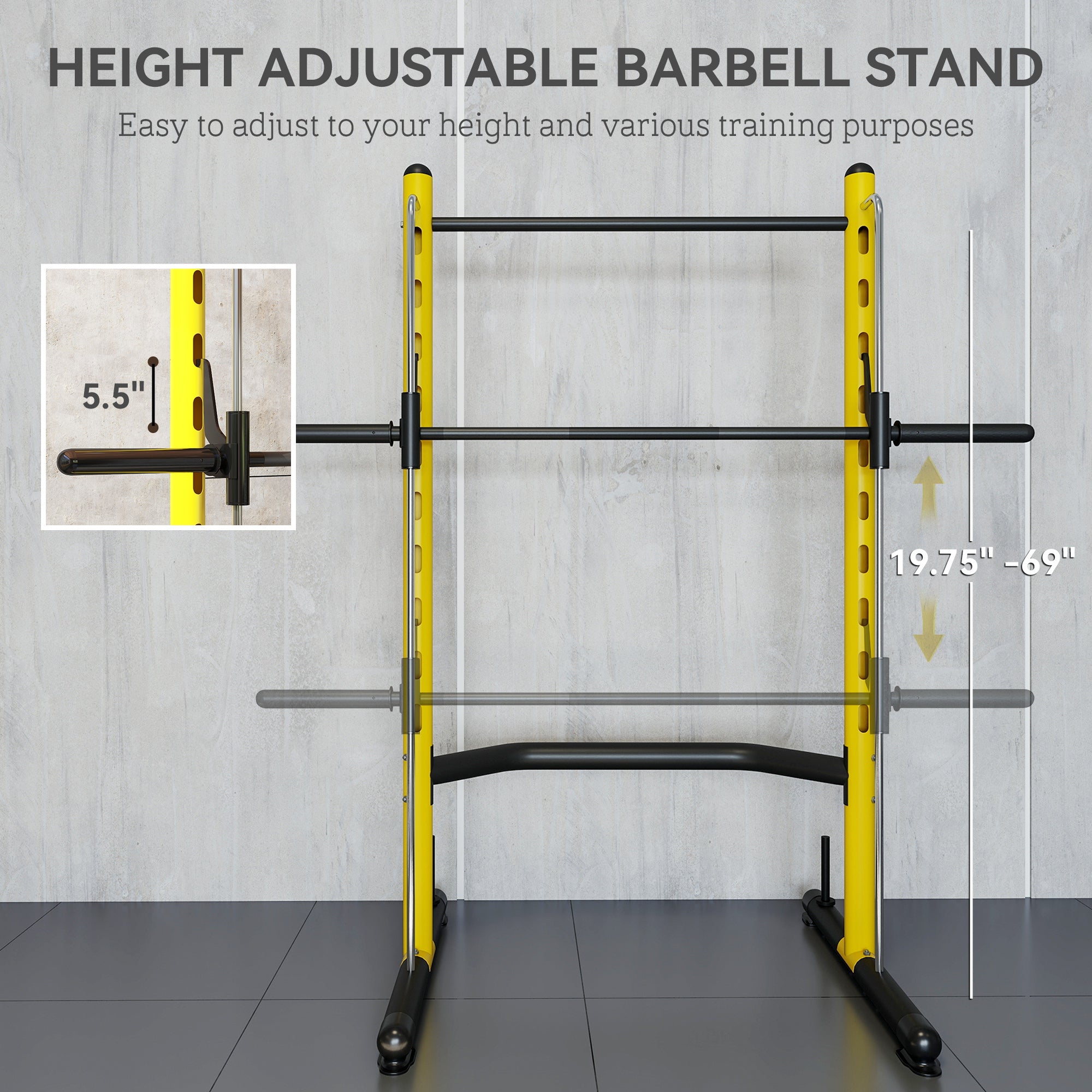 height adjustable barbell stand with yellow steel squat rack and pull up bar