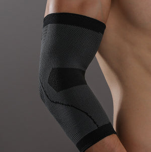 Weightlifting elbow sleeves worn during workout