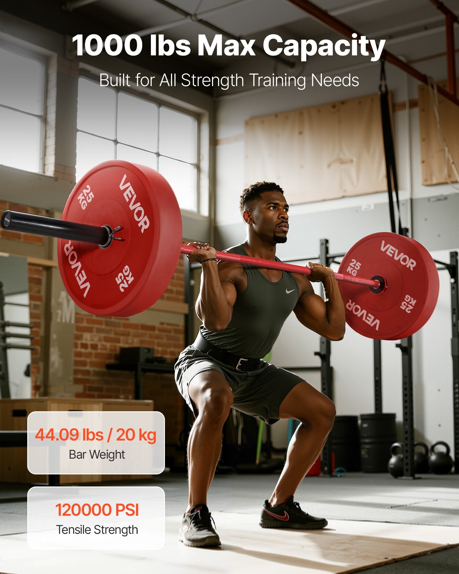 7ft Olympic Barbell – 1000 lb Capacity, 28mm Grip, 2” Sleeves